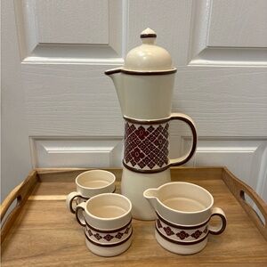 Vintage 4pcs Carlton Ware England Coffee /Tea Pot Creamer 2 8Oz cups mugs